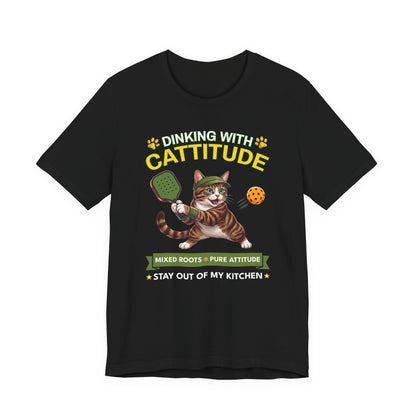 Domestic Shorthair Cat Pickleball T-Shirt - Dinking With Cattitude Funny Shirt
