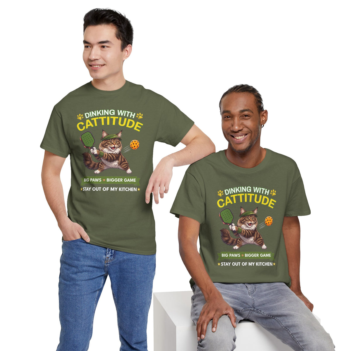Maine Coon Cat Pickleball T-Shirt - Dinking With Cattitude Funny Shirt