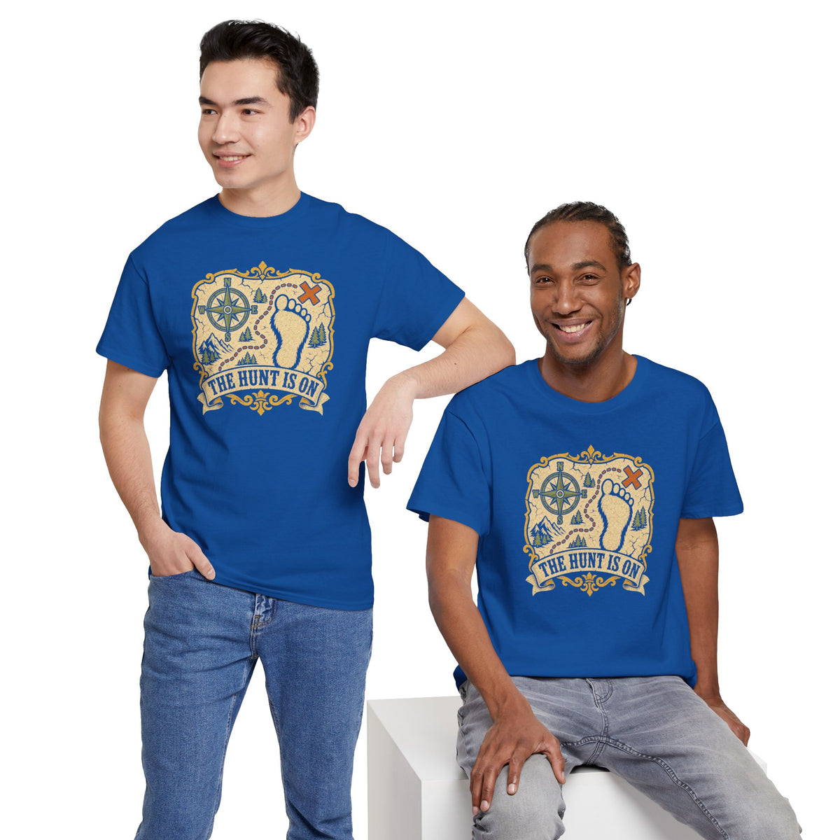 The Hunt Is On T-Shirt – Vintage Bigfoot Footprint Treasure Map Graphic Tee