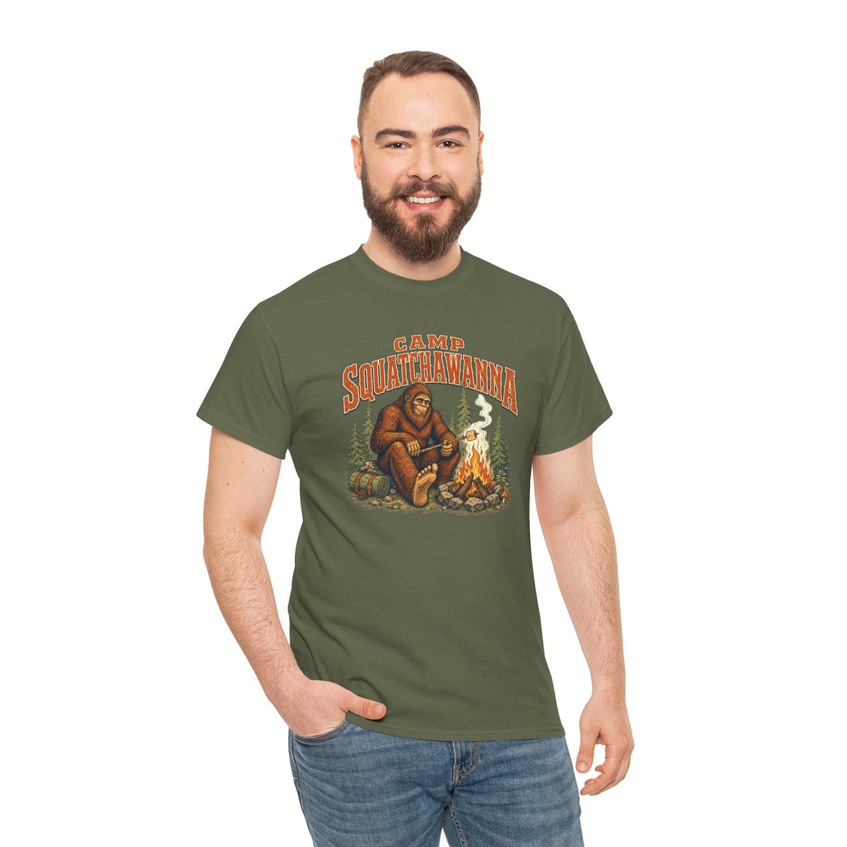 Camp Squatchawanna T-Shirt - Funny Bigfoot Campfire Graphic Tee