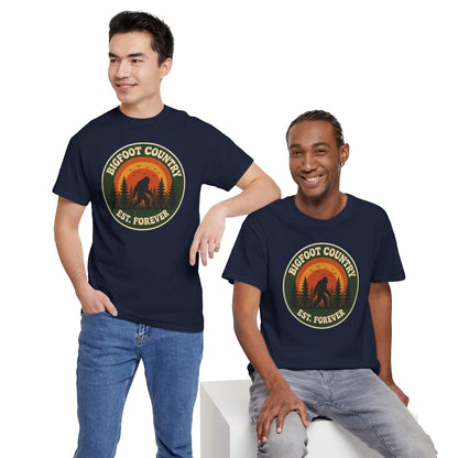 Bigfoot Country Sunset Badge T-Shirt - Retro Circular Graphic Tee
