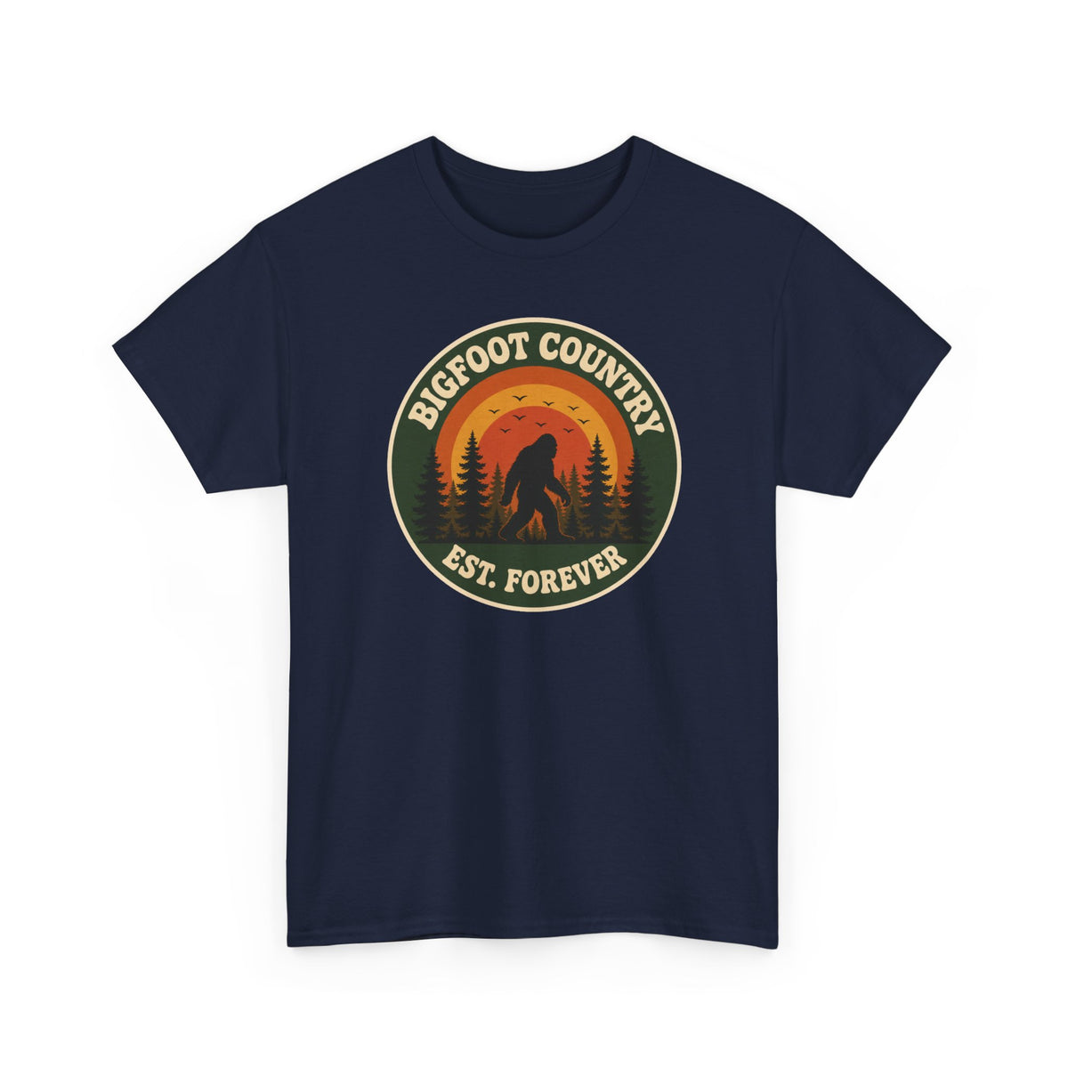 Bigfoot Country Sunset Badge T-Shirt - Retro Circular Graphic Tee