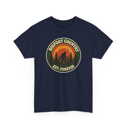 Bigfoot Country Sunset Badge T-Shirt - Retro Circular Graphic Tee