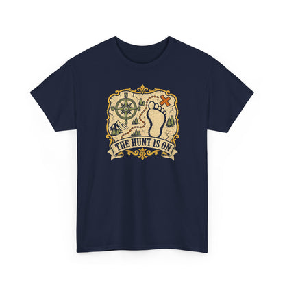 The Hunt Is On T-Shirt – Vintage Bigfoot Footprint Treasure Map Graphic Tee
