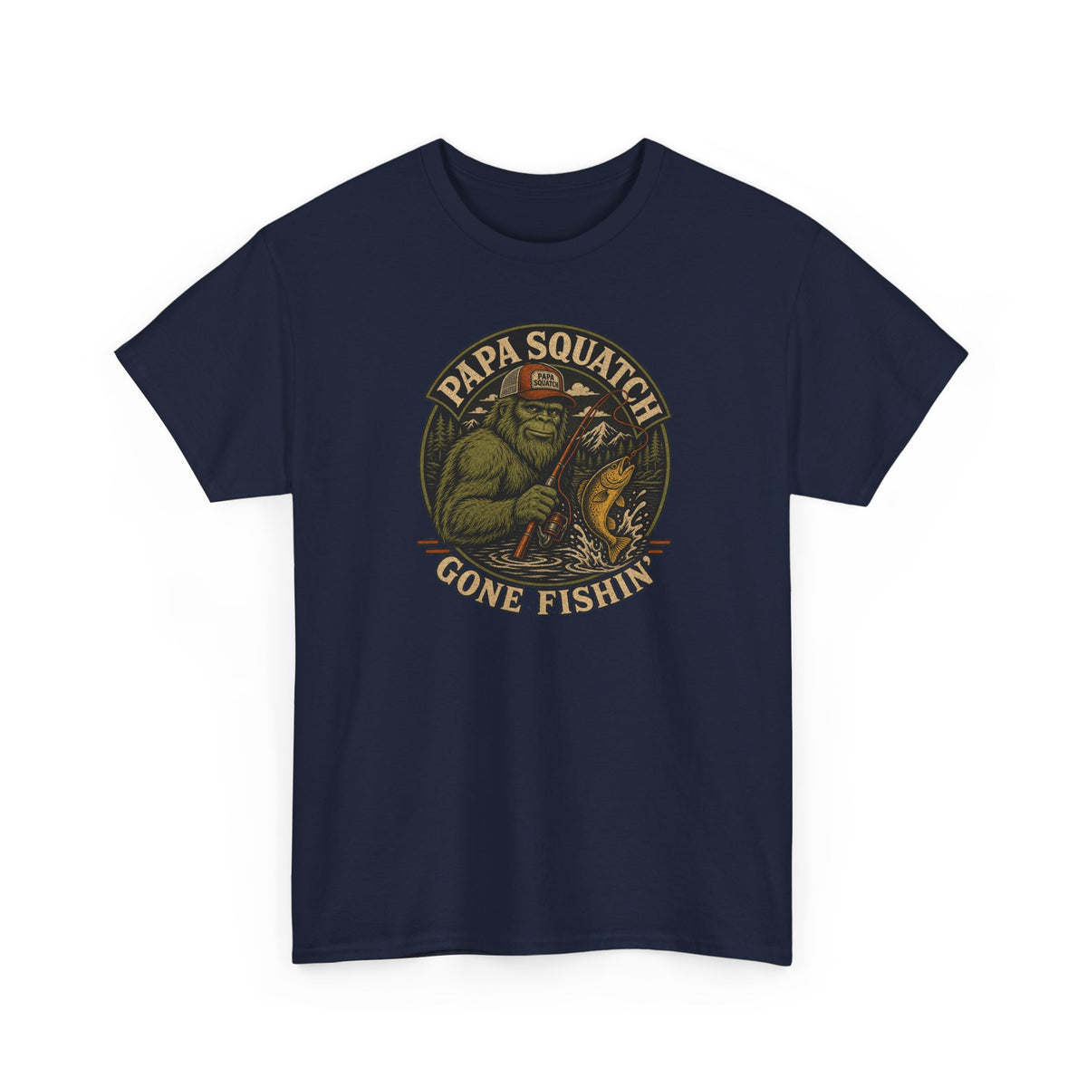 Papa Squatch Gone Fishin' T-Shirt - Funny Bigfoot Fishing Dad Tee