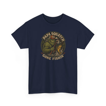 Papa Squatch Gone Fishin' T-Shirt - Funny Bigfoot Fishing Dad Tee