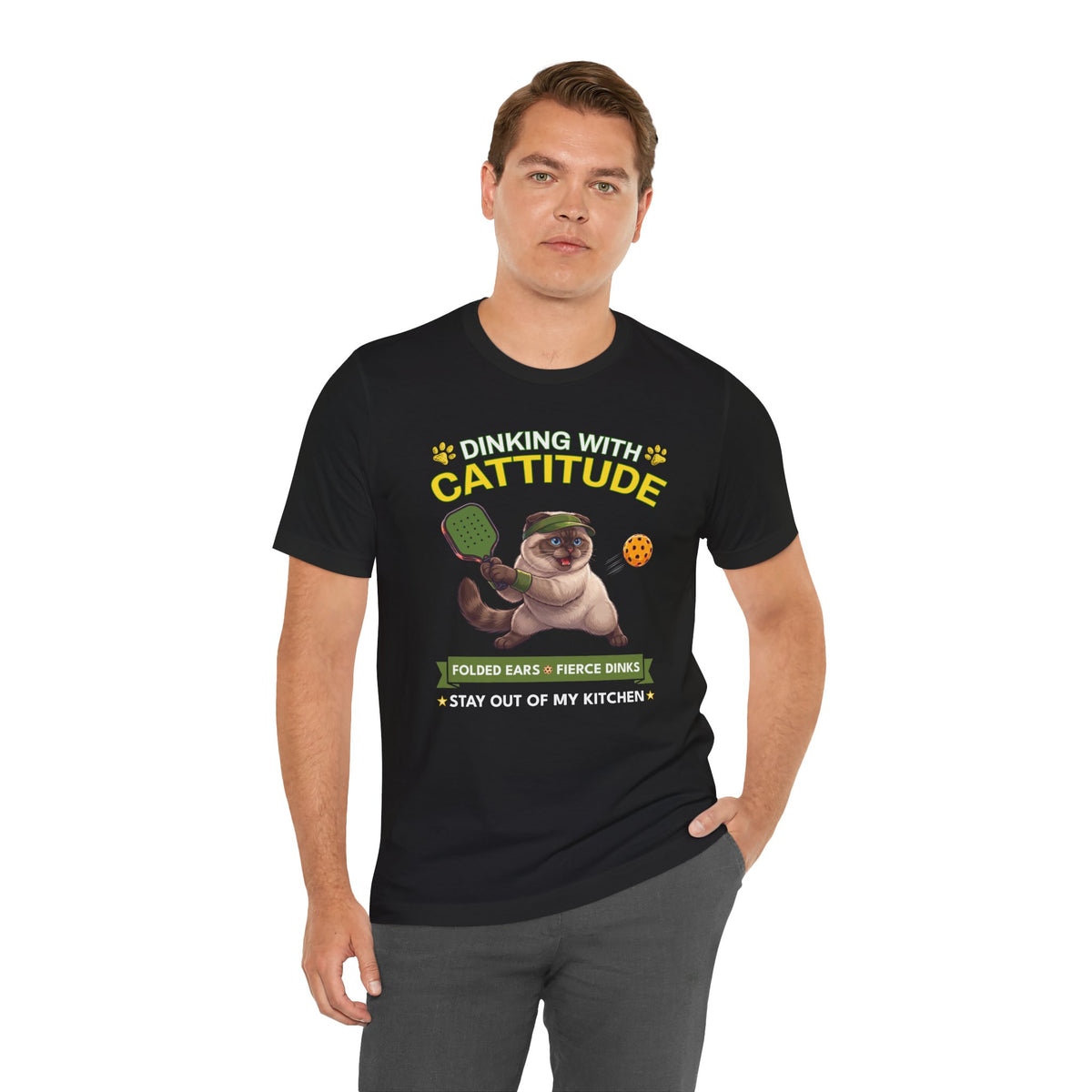 Scottish Fold Cat Pickleball T-Shirt - Dinking With Cattitude Funny Shirt