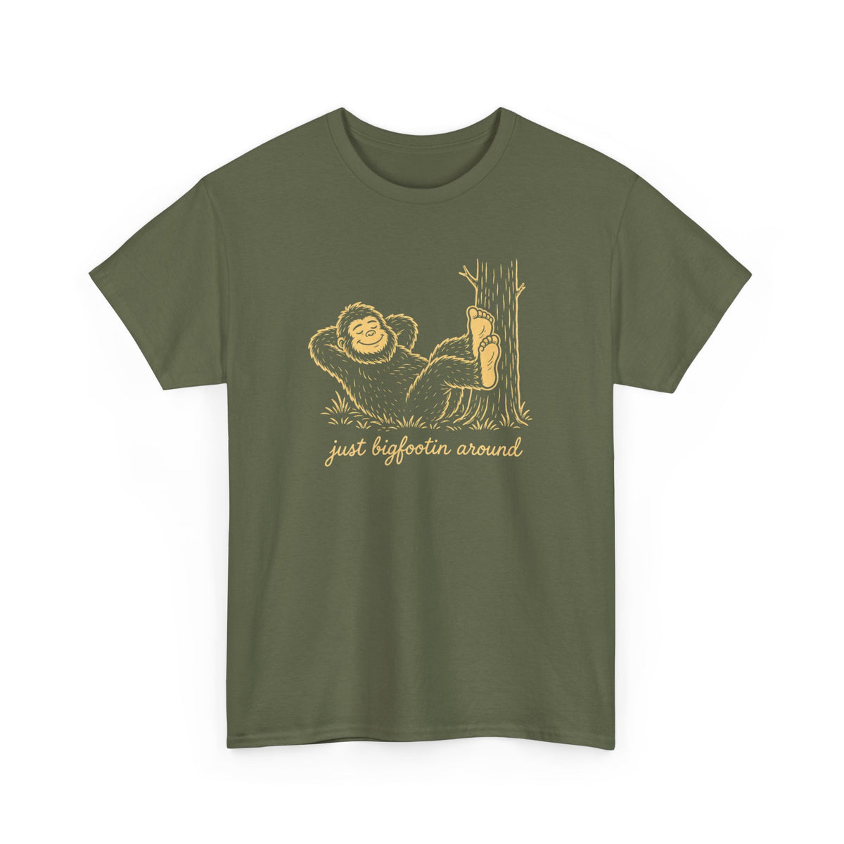 Just Bigfootin Around T-Shirt - Cute Cozy Pocket Print Graphic Tee