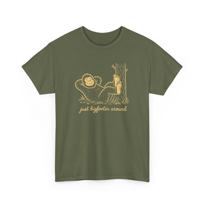 Just Bigfootin Around T-Shirt - Cute Cozy Pocket Print Graphic Tee