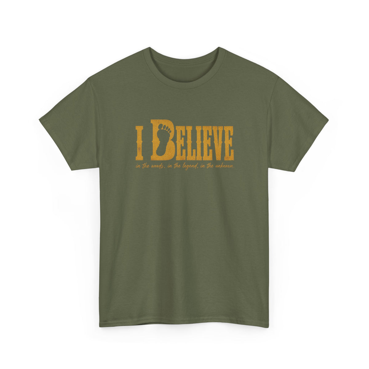 I Believe T-Shirt - Bigfoot Footprint Typography Graphic Tee