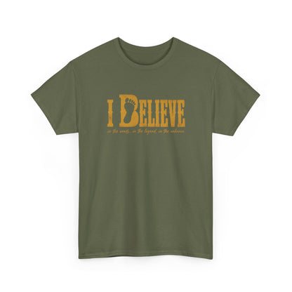 I Believe T-Shirt - Bigfoot Footprint Typography Graphic Tee