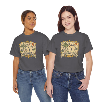 The Hunt Is On T-Shirt – Vintage Bigfoot Footprint Treasure Map Graphic Tee