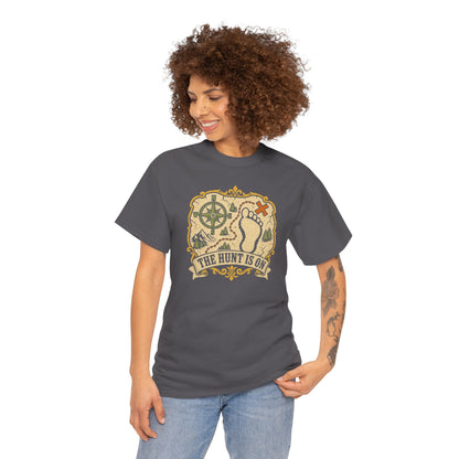 The Hunt Is On T-Shirt – Vintage Bigfoot Footprint Treasure Map Graphic Tee