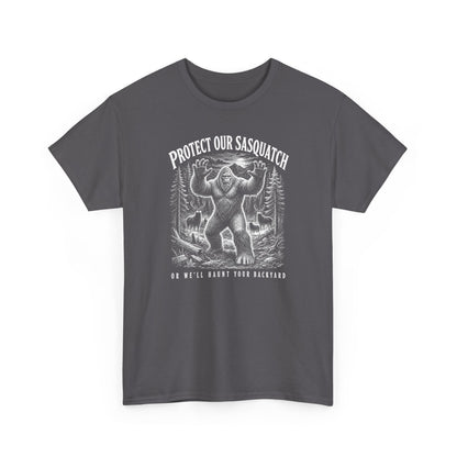 Protect Our Sasquatch T-Shirt - Woodcut Scratchboard Bigfoot Graphic Tee