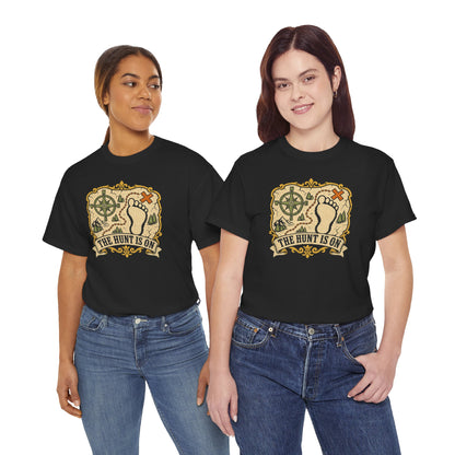 The Hunt Is On T-Shirt – Vintage Bigfoot Footprint Treasure Map Graphic Tee