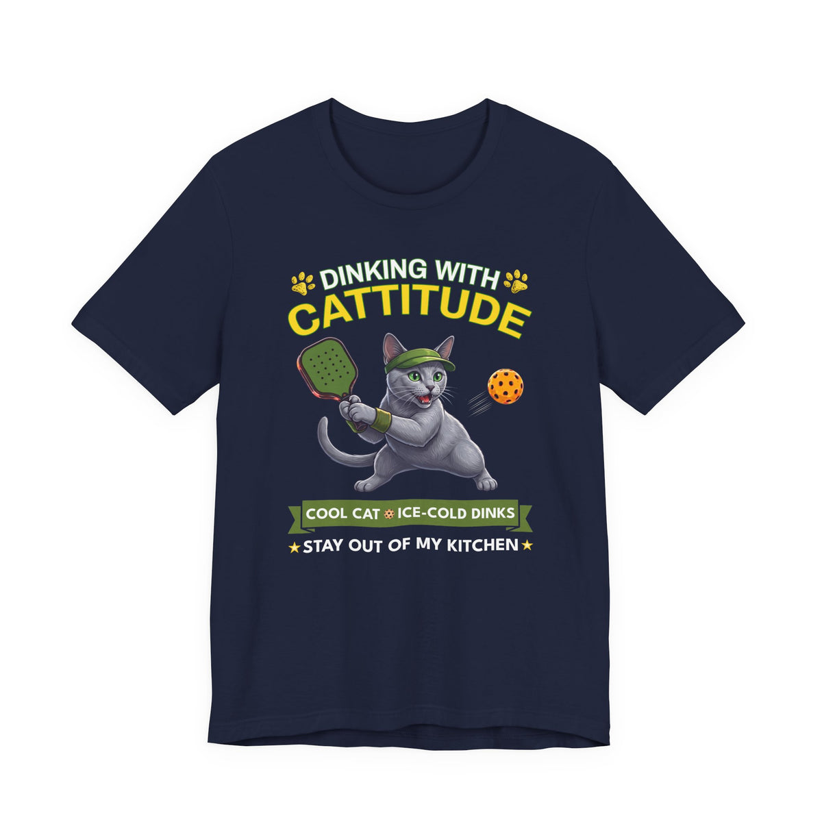 Russian Blue Cat Pickleball T-Shirt - Dinking With Cattitude Funny Shirt