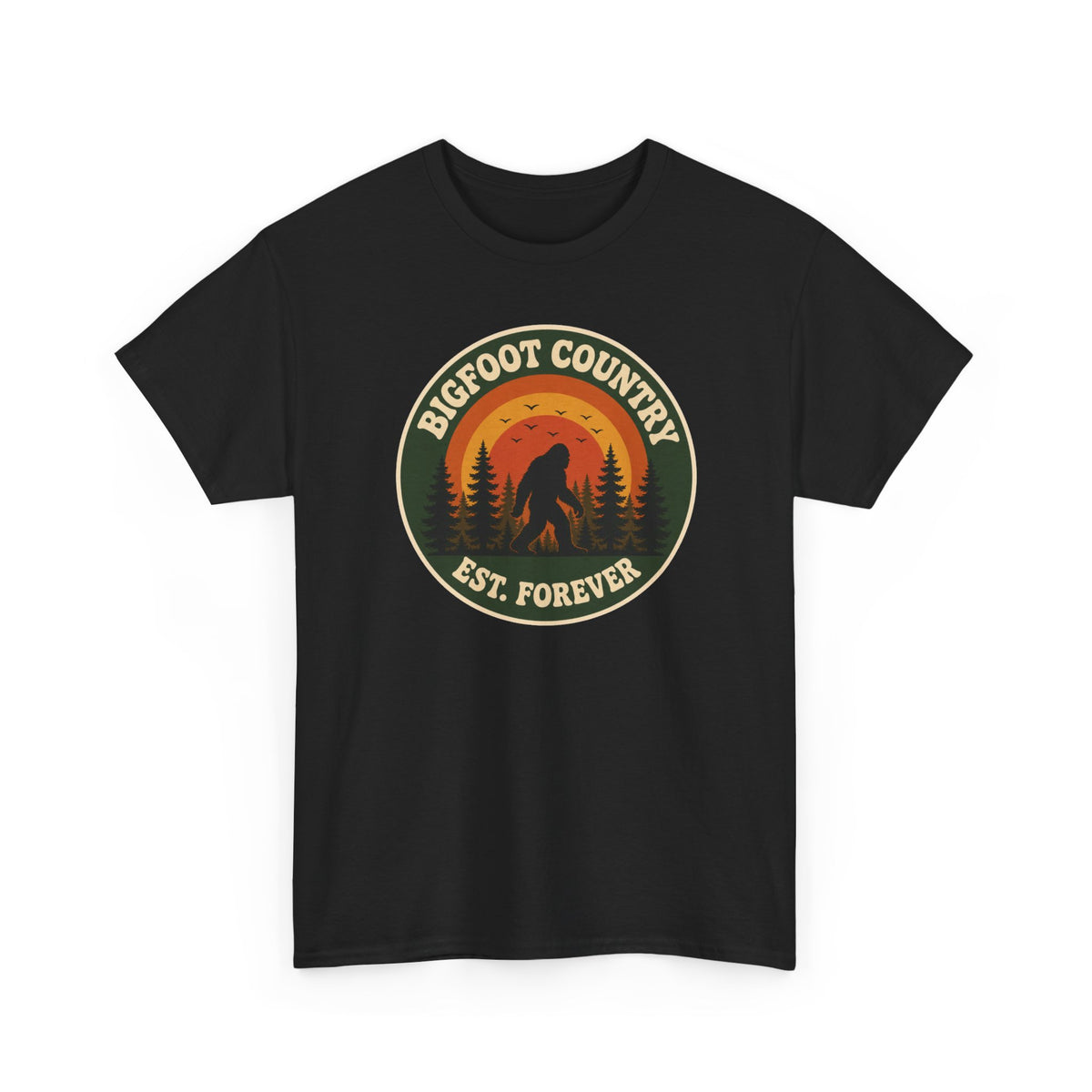 Bigfoot Country Sunset Badge T-Shirt - Retro Circular Graphic Tee