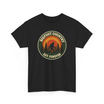 Bigfoot Country Sunset Badge T-Shirt - Retro Circular Graphic Tee