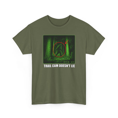 Trail Cam Doesn't Lie T-Shirt - Funny Night Vision Bigfoot Graphic Tee