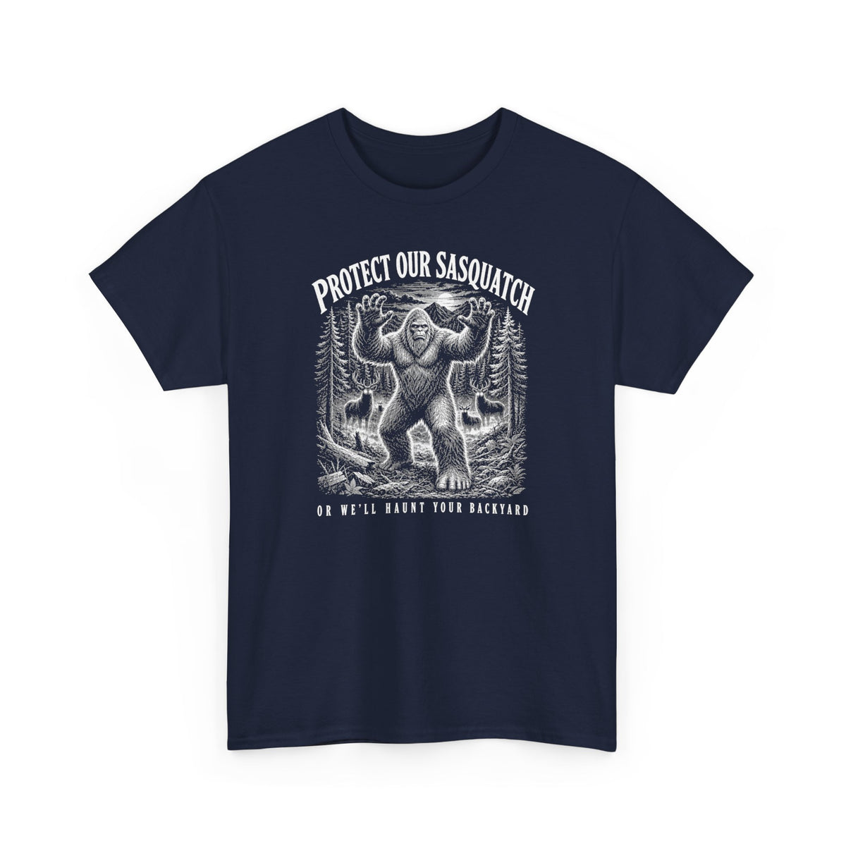 Protect Our Sasquatch T-Shirt - Woodcut Scratchboard Bigfoot Graphic Tee