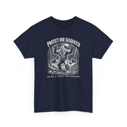 Protect Our Sasquatch T-Shirt - Woodcut Scratchboard Bigfoot Graphic Tee