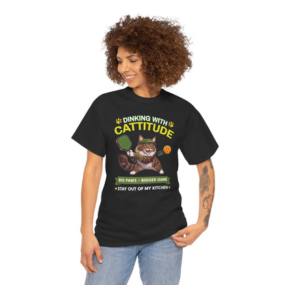 Maine Coon Cat Pickleball T-Shirt - Dinking With Cattitude Funny Shirt