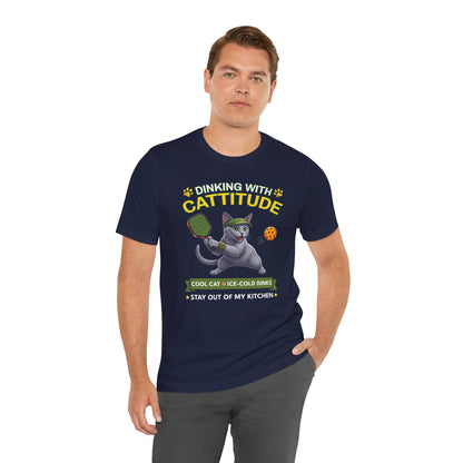 Russian Blue Cat Pickleball T-Shirt - Dinking With Cattitude Funny Shirt