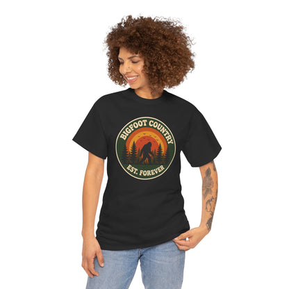 Bigfoot Country Sunset Badge T-Shirt - Retro Circular Graphic Tee