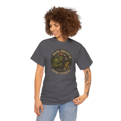 Papa Squatch Gone Fishin' T-Shirt - Funny Bigfoot Fishing Dad Tee
