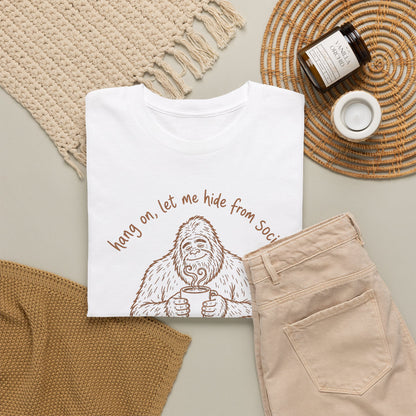 Bigfoot Coffee T-Shirt - Funny Hide From Society Hand-Drawn Graphic Tee