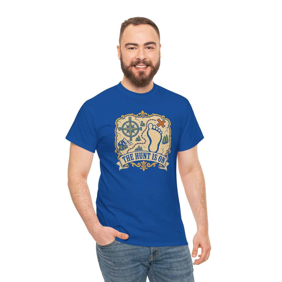 The Hunt Is On T-Shirt – Vintage Bigfoot Footprint Treasure Map Graphic Tee