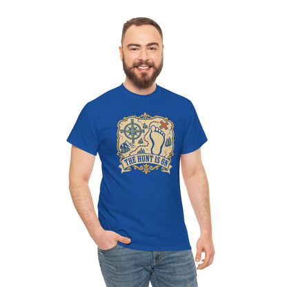 The Hunt Is On T-Shirt – Vintage Bigfoot Footprint Treasure Map Graphic Tee