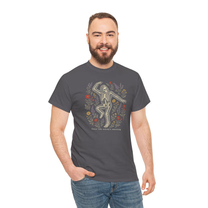 Dancing Bigfoot Skeleton T-Shirt - Whimsical Wildflower Graphic Tee