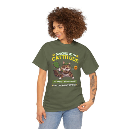 Maine Coon Cat Pickleball T-Shirt - Dinking With Cattitude Funny Shirt