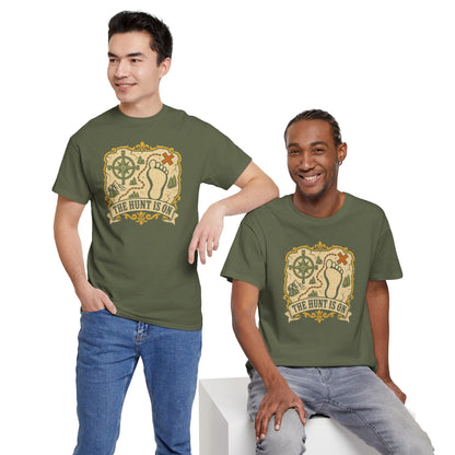 The Hunt Is On T-Shirt – Vintage Bigfoot Footprint Treasure Map Graphic Tee