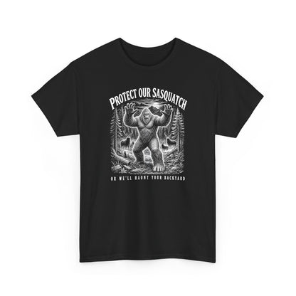 Protect Our Sasquatch T-Shirt - Woodcut Scratchboard Bigfoot Graphic Tee