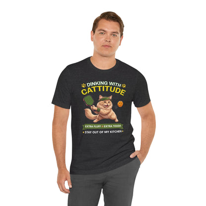 Domestic Longhair Cat Pickleball T-Shirt - Dinking With Cattitude Funny Shirt