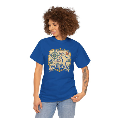 The Hunt Is On T-Shirt – Vintage Bigfoot Footprint Treasure Map Graphic Tee