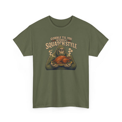 Gobble Til You Wobble T-Shirt - Funny Bigfoot Thanksgiving Graphic Tee