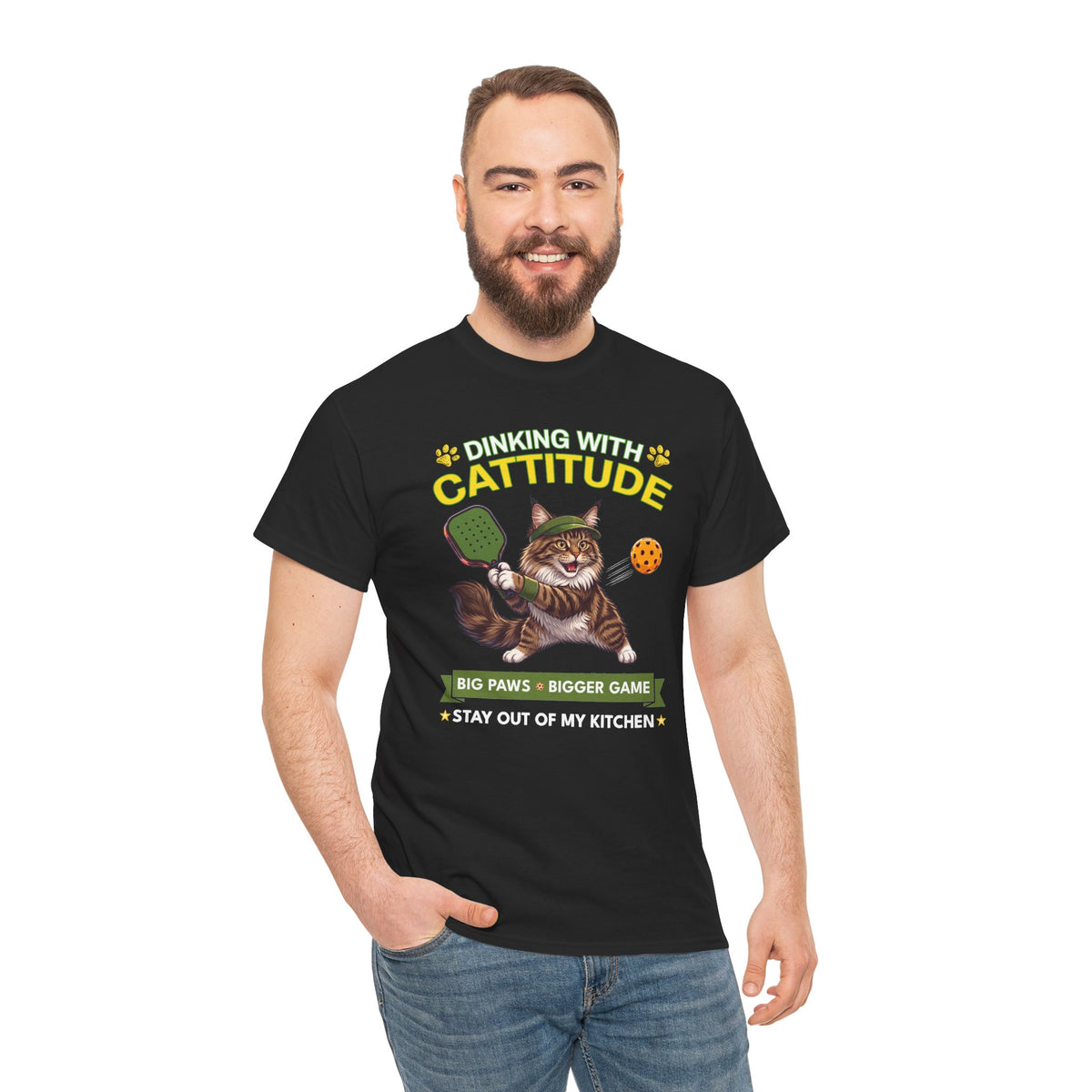 Maine Coon Cat Pickleball T-Shirt - Dinking With Cattitude Funny Shirt