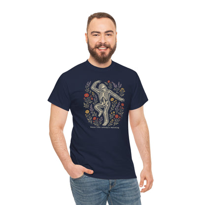 Dancing Bigfoot Skeleton T-Shirt - Whimsical Wildflower Graphic Tee