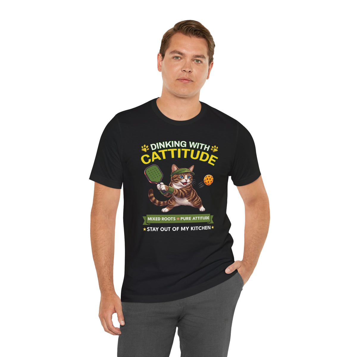 Domestic Shorthair Cat Pickleball T-Shirt - Dinking With Cattitude Funny Shirt