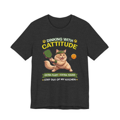 Domestic Longhair Cat Pickleball T-Shirt - Dinking With Cattitude Funny Shirt
