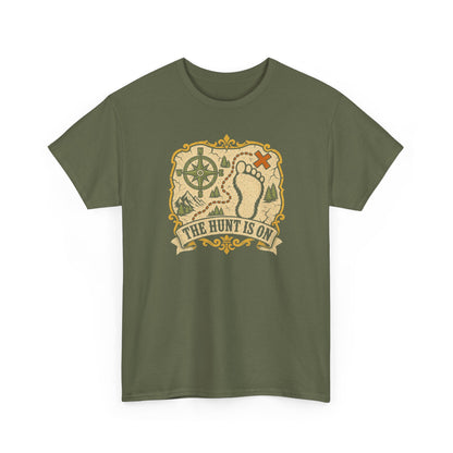 The Hunt Is On T-Shirt – Vintage Bigfoot Footprint Treasure Map Graphic Tee