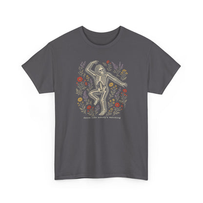 Dancing Bigfoot Skeleton T-Shirt - Whimsical Wildflower Graphic Tee