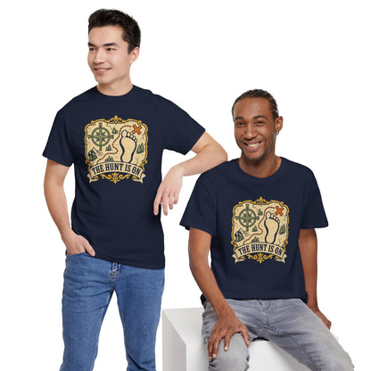 The Hunt Is On T-Shirt – Vintage Bigfoot Footprint Treasure Map Graphic Tee
