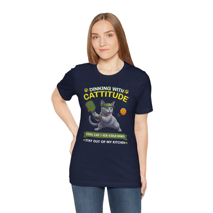 Russian Blue Cat Pickleball T-Shirt - Dinking With Cattitude Funny Shirt