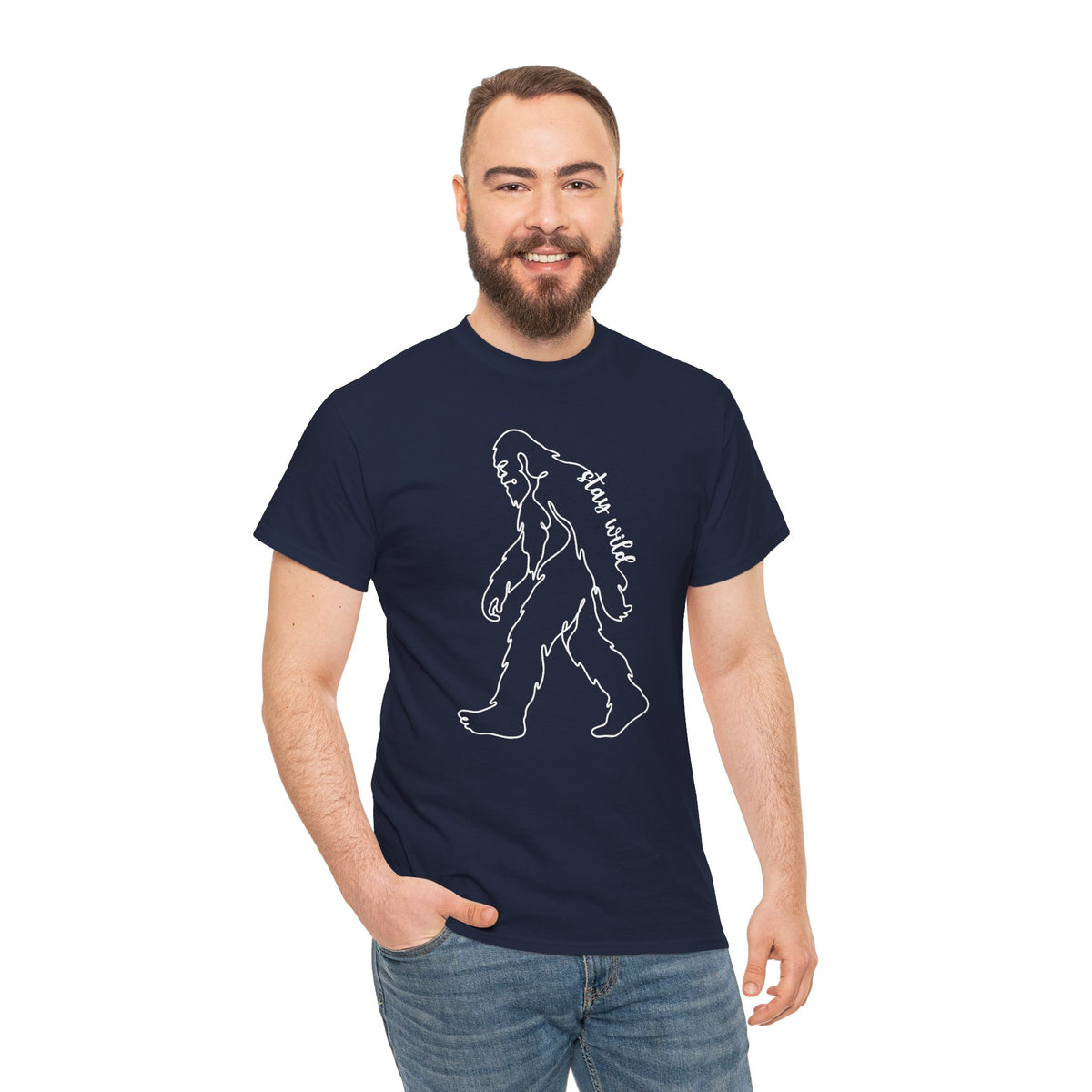 Minimalist Bigfoot Line Art T-Shirt - Stay Wild Boho Graphic Tee