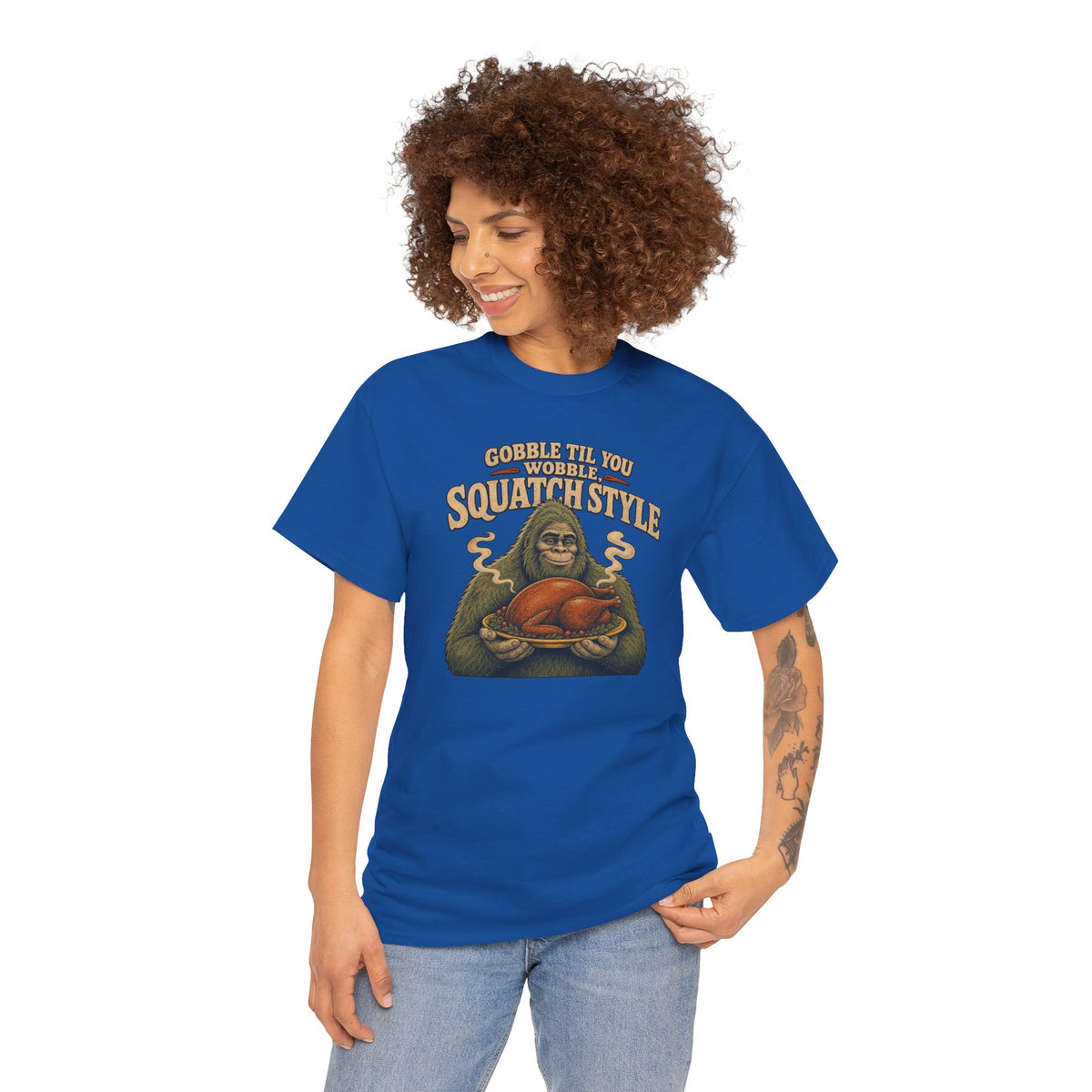 Gobble Til You Wobble T-Shirt - Funny Bigfoot Thanksgiving Graphic Tee