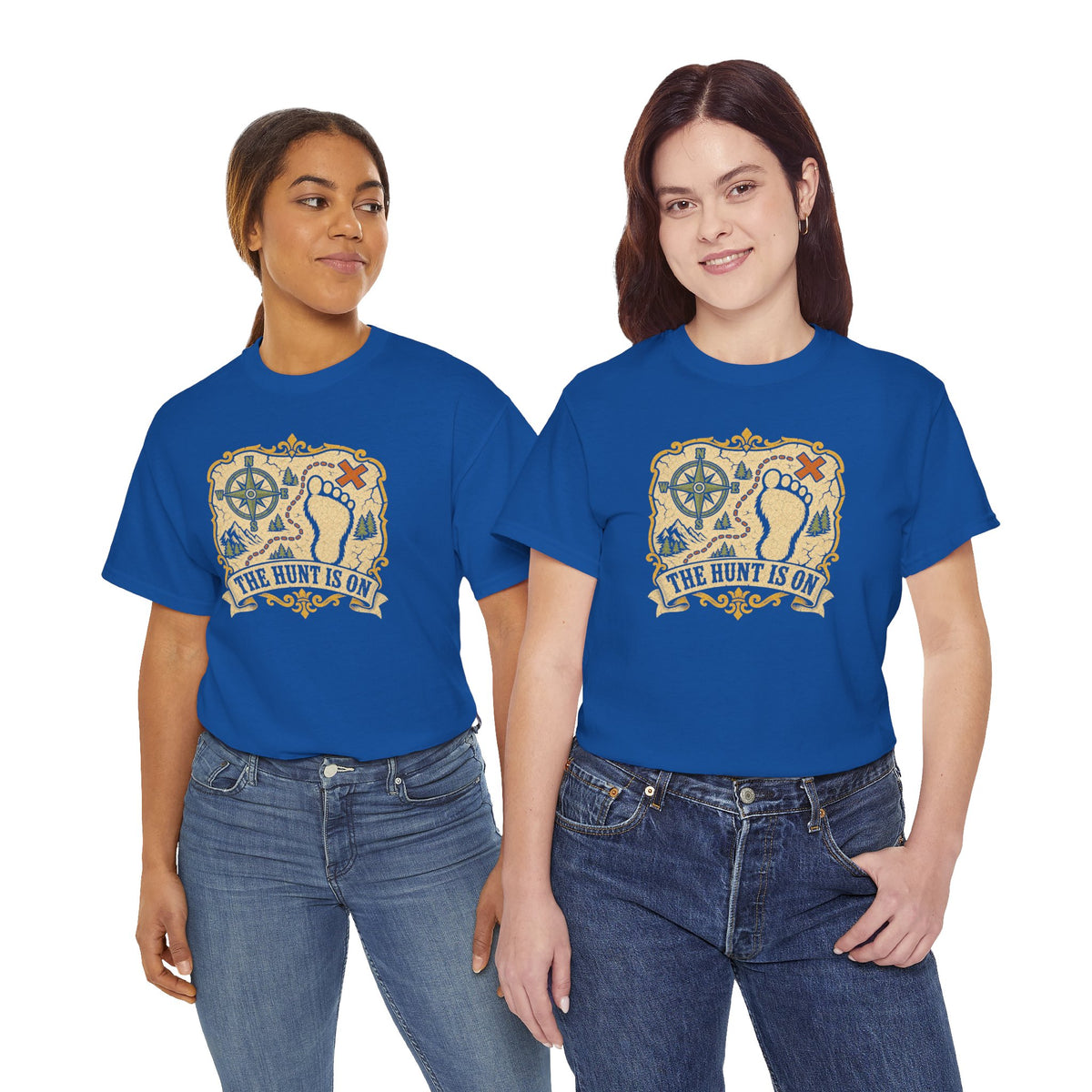 The Hunt Is On T-Shirt – Vintage Bigfoot Footprint Treasure Map Graphic Tee